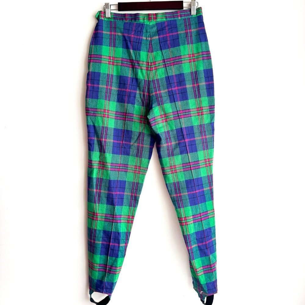 Vintage Apriori Green Pink Plaid Stretch Stirrup Pants M - Picture 5 of 7
